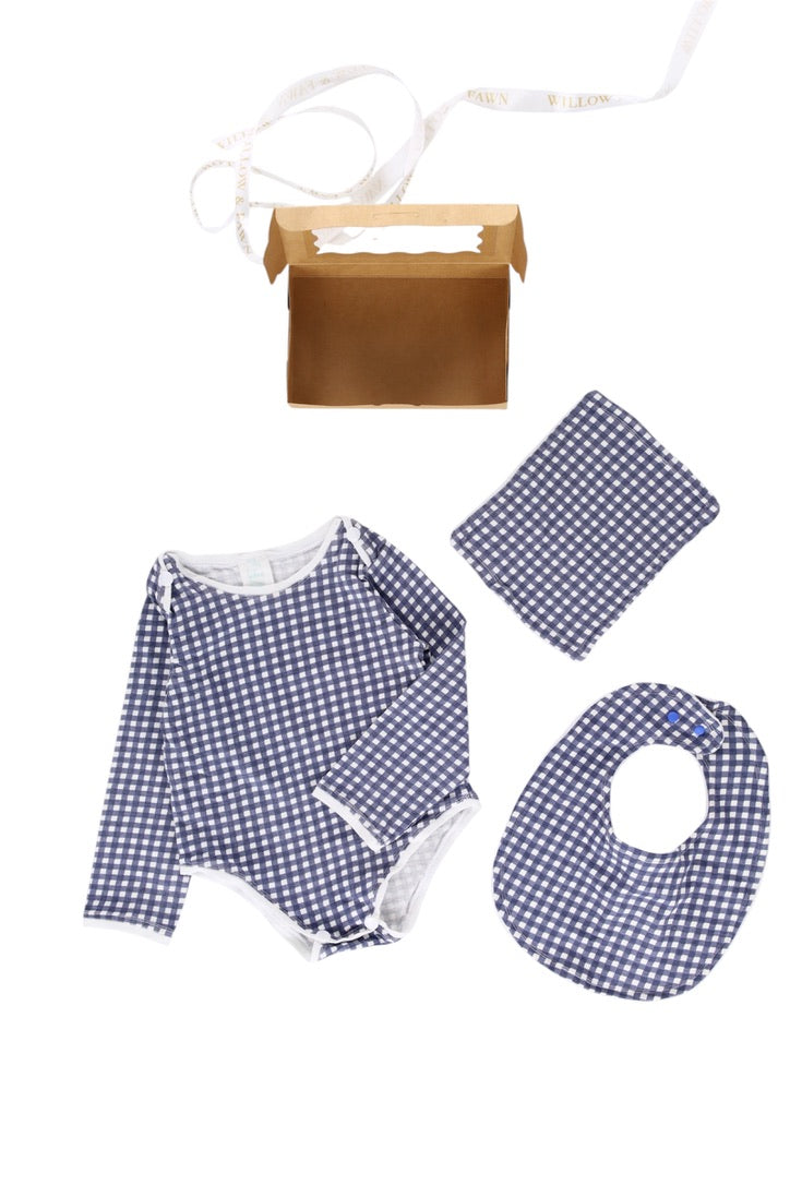 Baby Gift Set - Navy Gingham Cotton