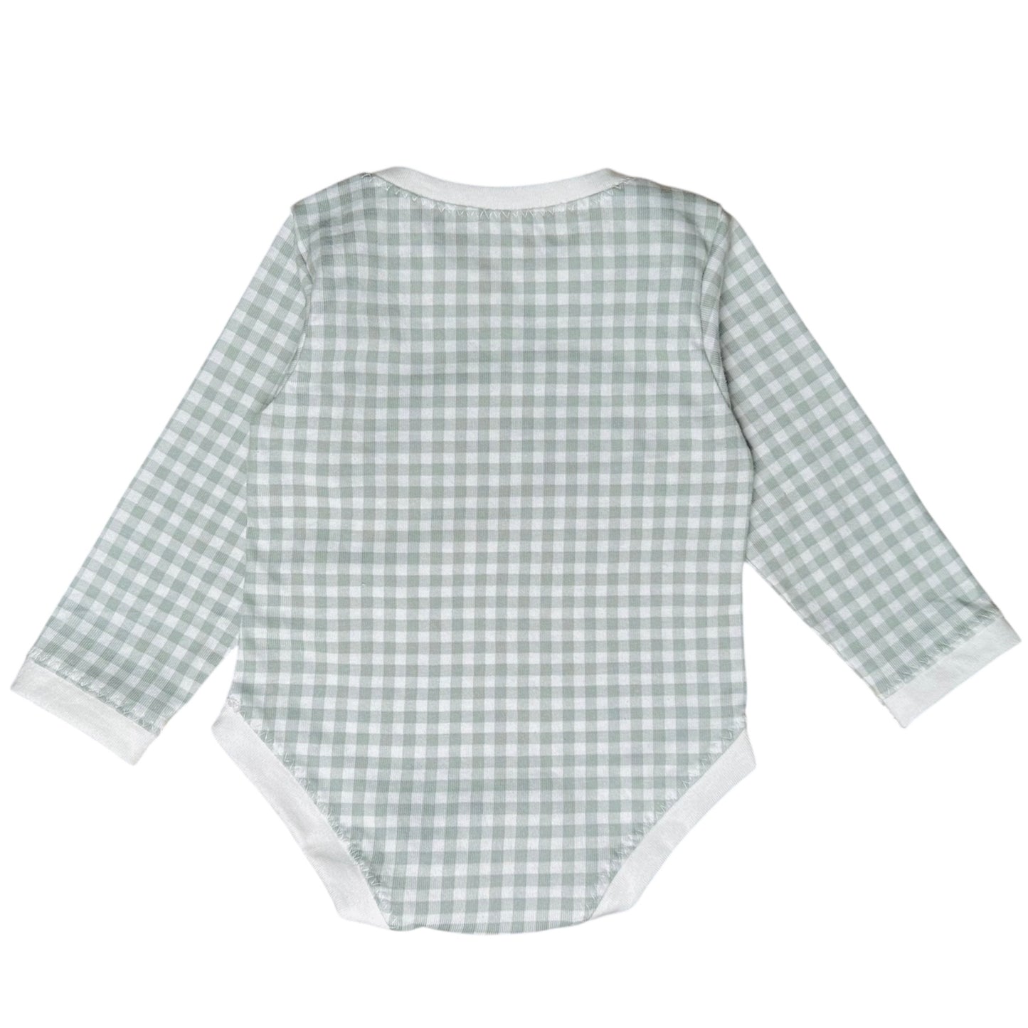 Sage Gingham Long Sleeve Cotton Baby Onesie