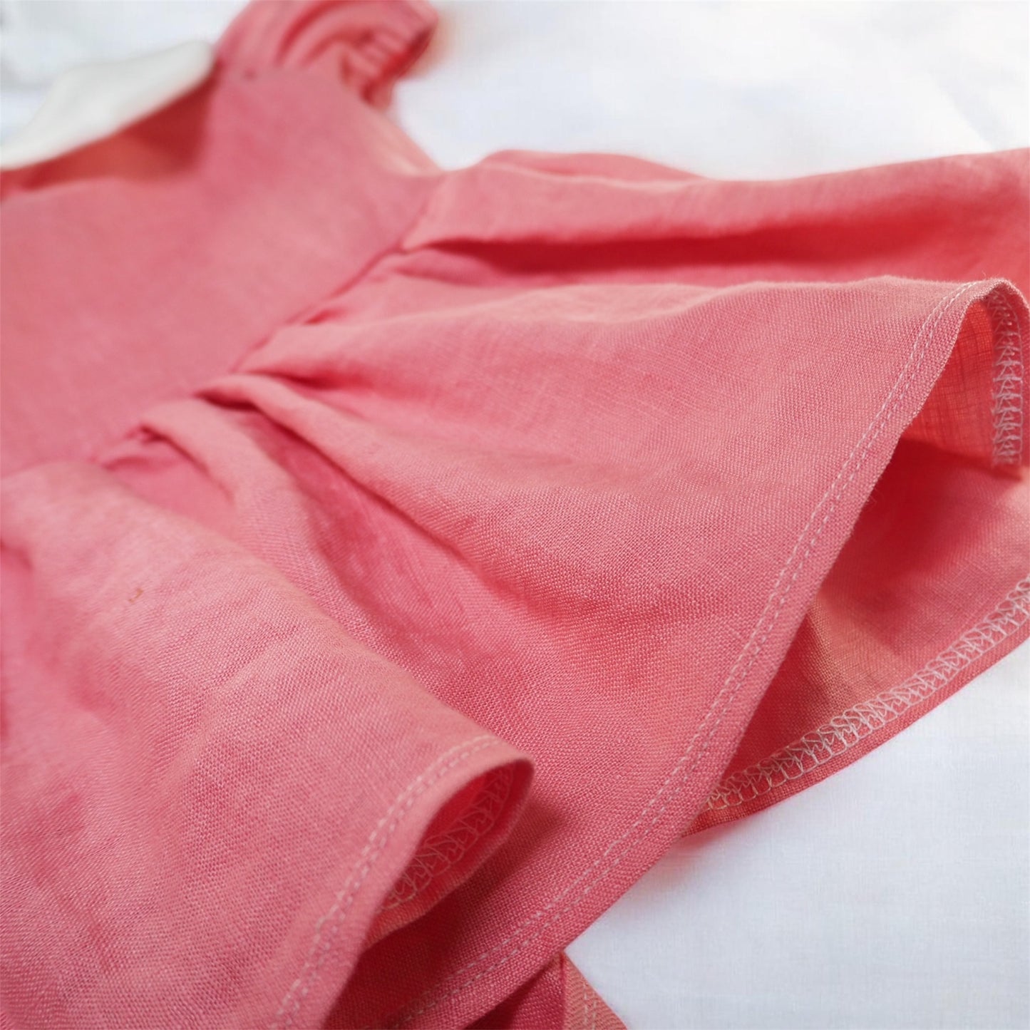 'Chloe' Cotton Linen Dress - Watermelon Pink (0-3M)