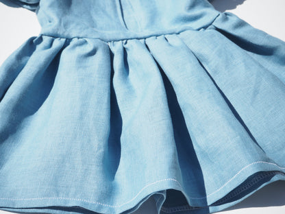 'Chloe' Cotton Linen Dress - Sky Blue (6-9M)