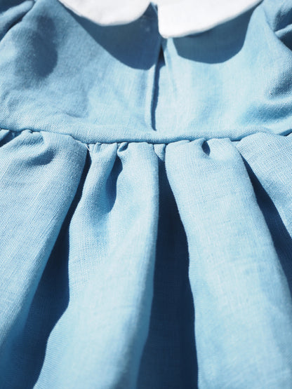 'Chloe' Cotton Linen Dress - Sky Blue (6-9M)