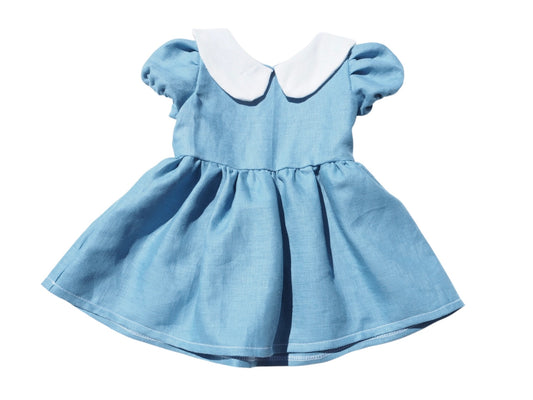 'Chloe' Cotton Linen Dress - Sky Blue (6-9M)