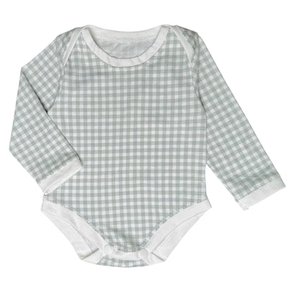 Sage Gingham Long Sleeve Cotton Baby Onesie