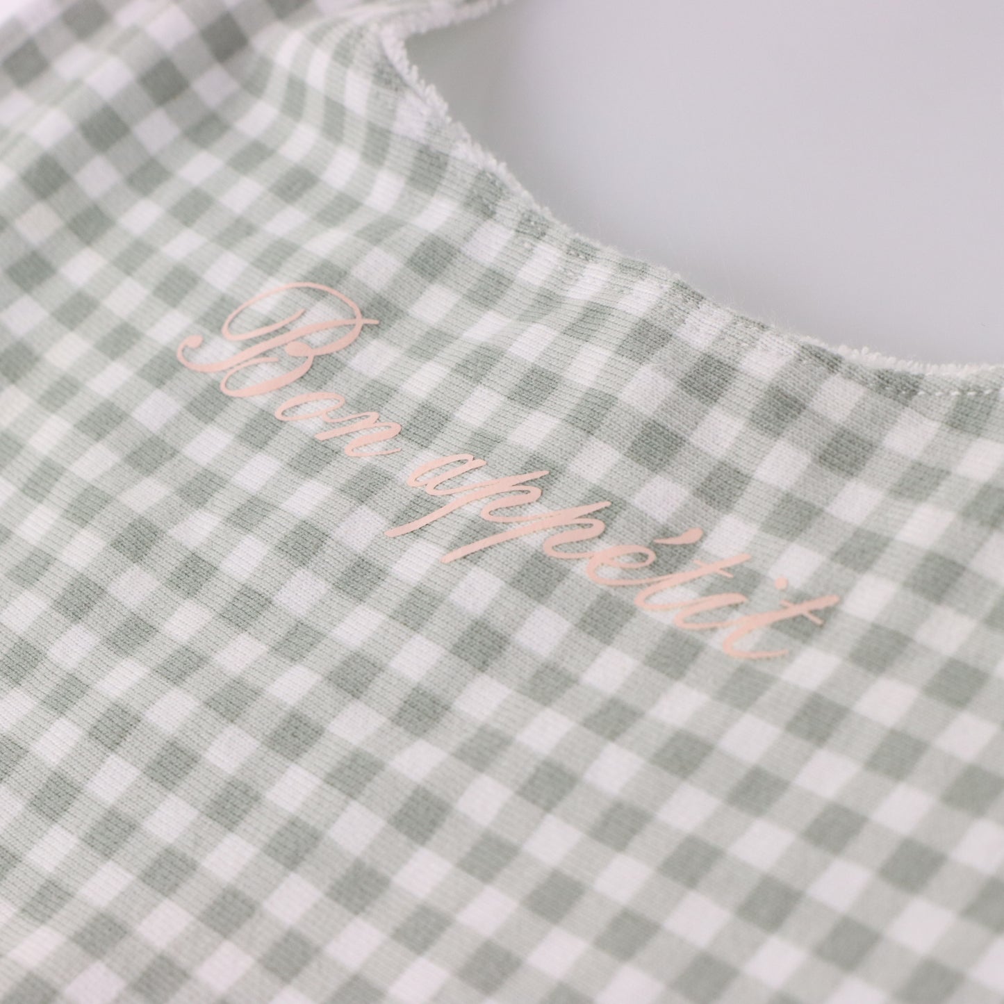 "Bon Appétit" Organic Cotton Baby Bib - Sage Gingham