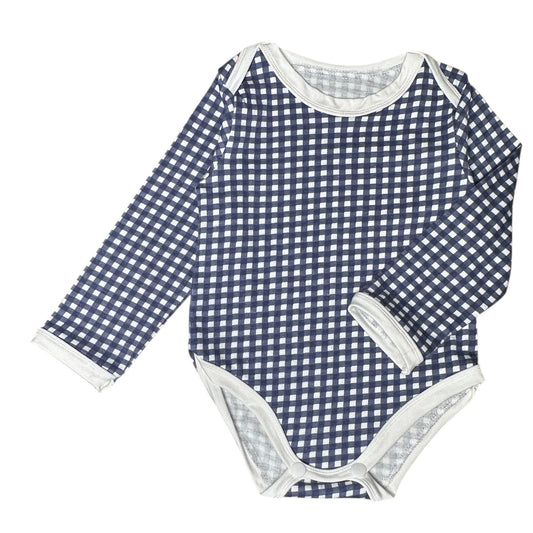 Navy Gingham Long Sleeve Cotton Baby Onesie