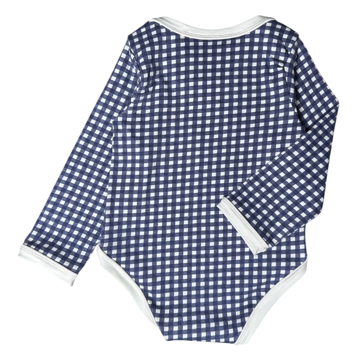 Navy Gingham Long Sleeve Cotton Baby Onesie