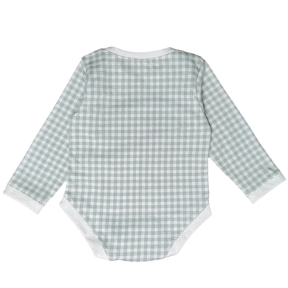 Sage Gingham Long Sleeve Cotton Baby Onesie