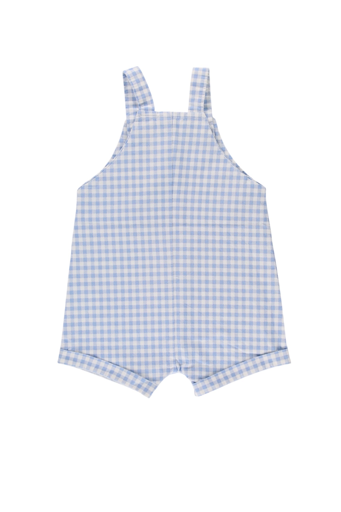 Cuffed Cotton Overalls - Baby Blue Gingham