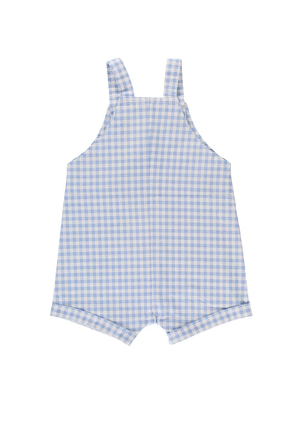 Cuffed Cotton Overalls - Baby Blue Gingham