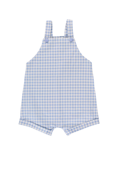 Cuffed Cotton Overalls - Baby Blue Gingham