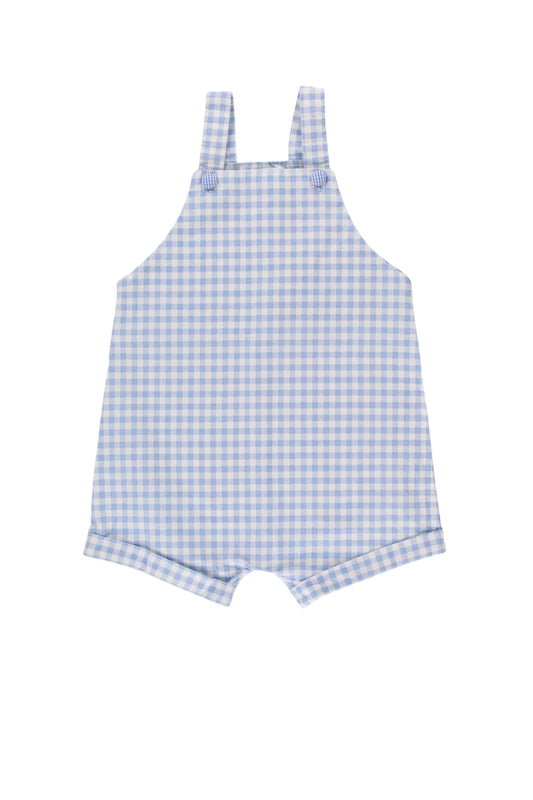 Cuffed Cotton Overalls - Baby Blue Gingham